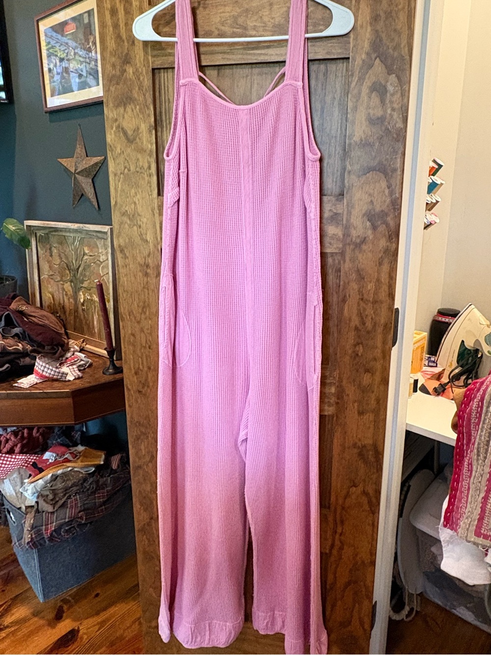Pink Waffle Knit Sleeveless Jumpsuit